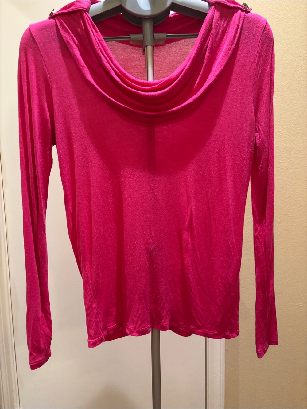 Michael Kors Fuchsia Draped Cowl Neck Long-Sleeve Top